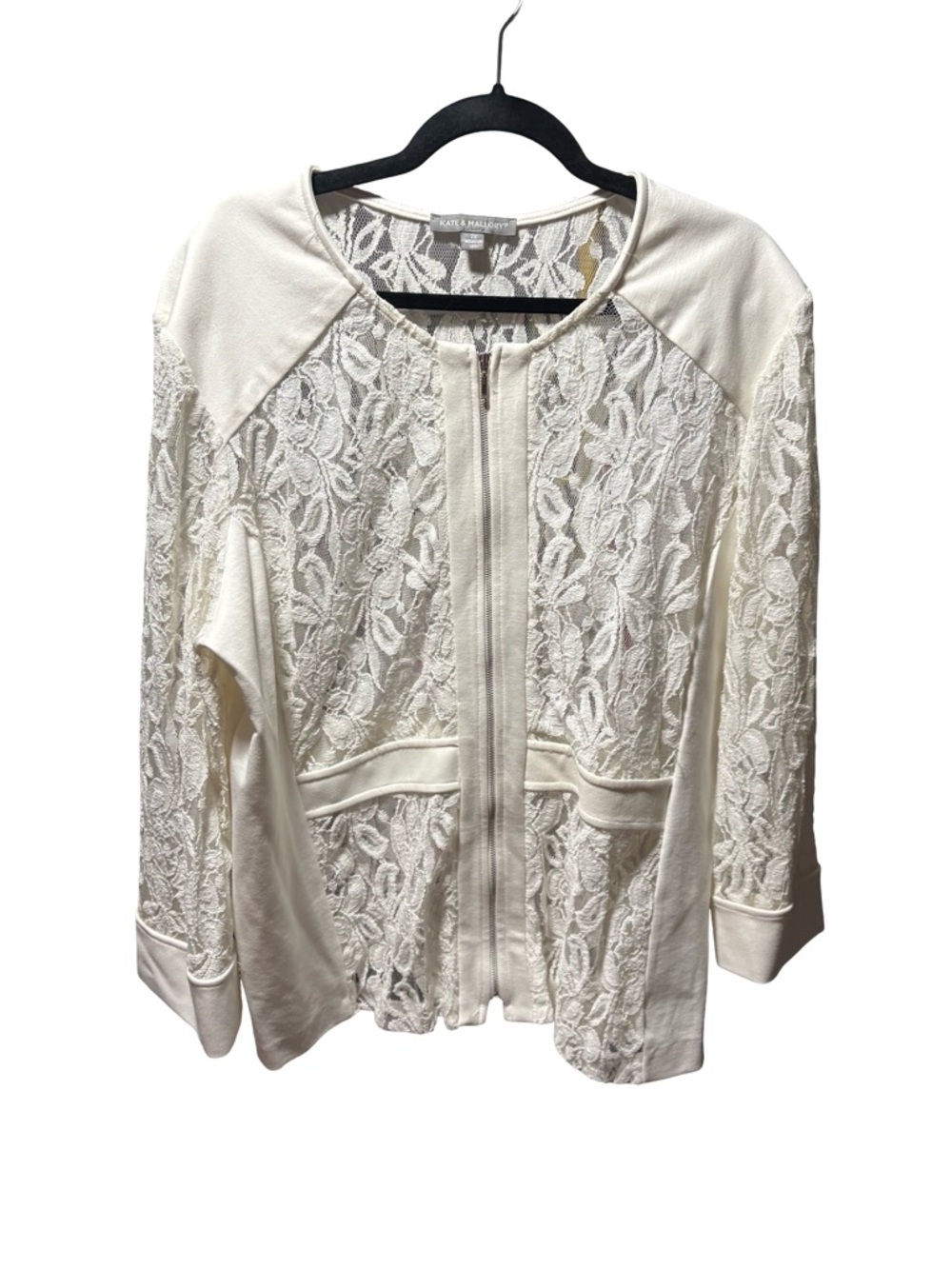 Kate & Mallory Romantic White Lace Panel Zip Front Jacket Plus Size 2X